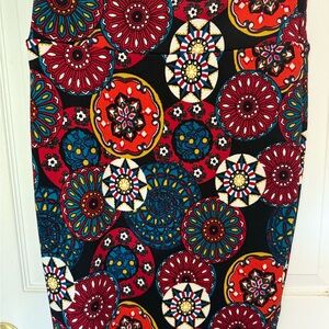 LuLaRoe Red and Orange Knee-Length Pencil Skirt